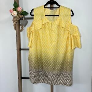 Catherines Cold Shoulder Yellow Brown‎ Blouse Size 2X